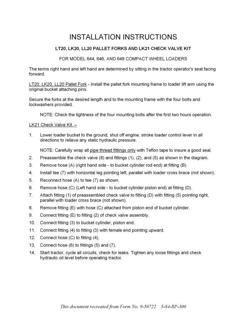 Check valve(s) inquiry for 7020 (prevent forks/bucket drop) Case Colt